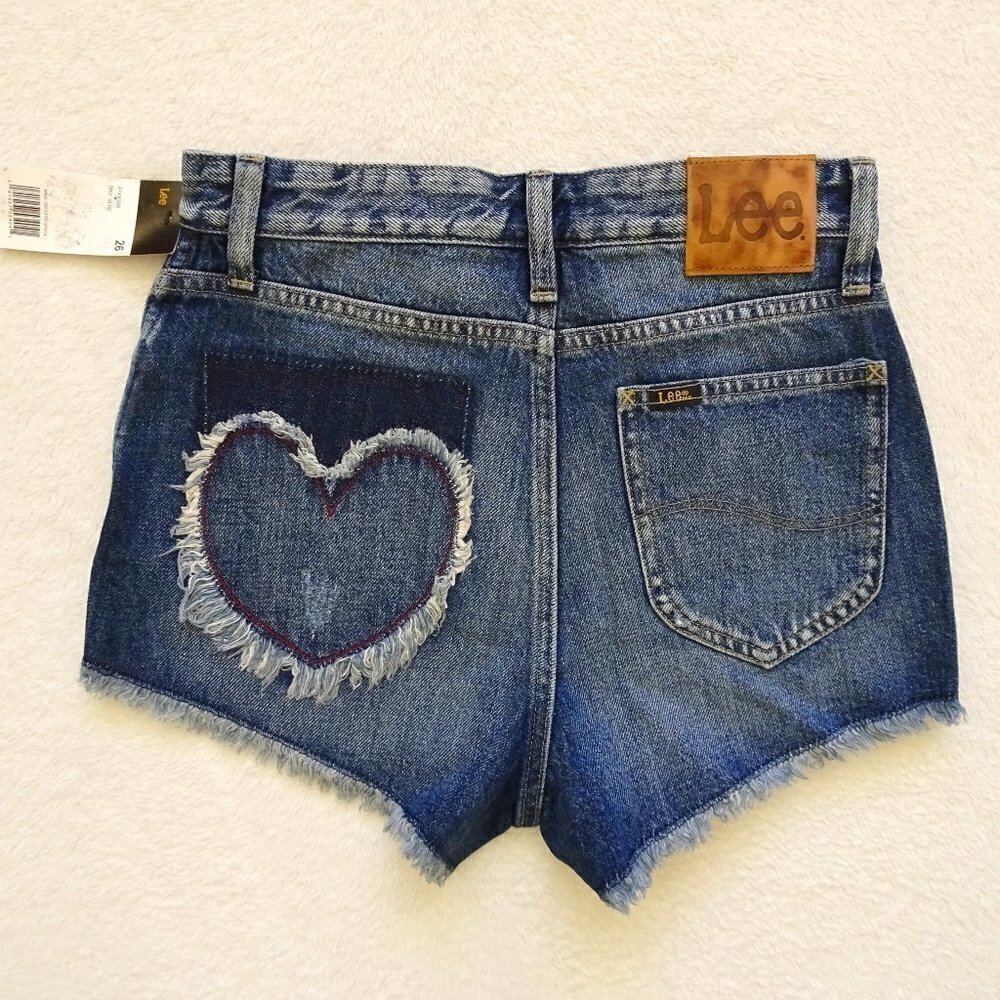 Lee Cut Off Denim Jean Shorts Women's Size 26 High Rise Heart
